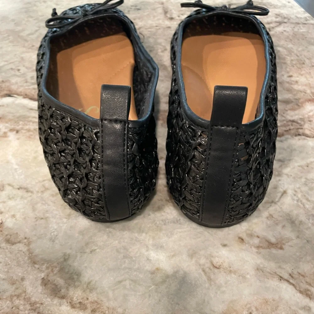 Eric Javits Black Ballet Flats Natural Parris Raffia Shoe Size 9.5